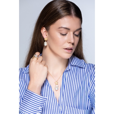 ANILLO ESTRELLA DOBLE EN ORO AMARILLO Y BLANCO